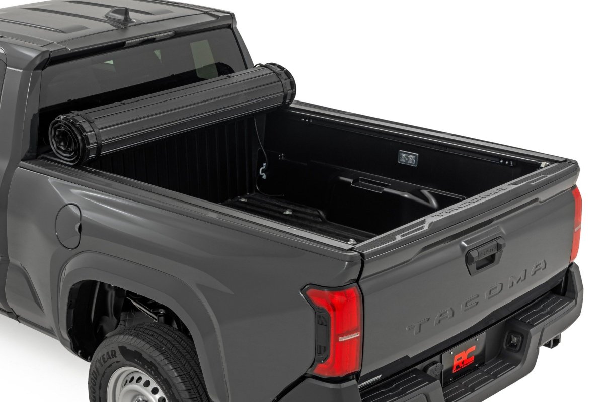 Toyota Tacoma Hard Roll Up Bed Cover - Rough Country - Sleek Flush, Low-Profile Design - Matte black - '24-'26